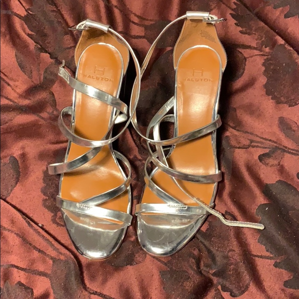 Silver strappy block heels